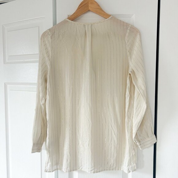 Joie 100% Silk Sheer Stripe Button Henley Blouse Top Cream Ivory XS - Picture 3 of 6